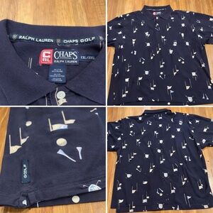 Chaps Golf Ralph Lauren Polo Shirt XXL Navy All-Over Golf Print Cotton